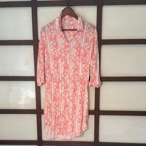 Heidi Klein Coral Pink Printed Midi Shirt Dress